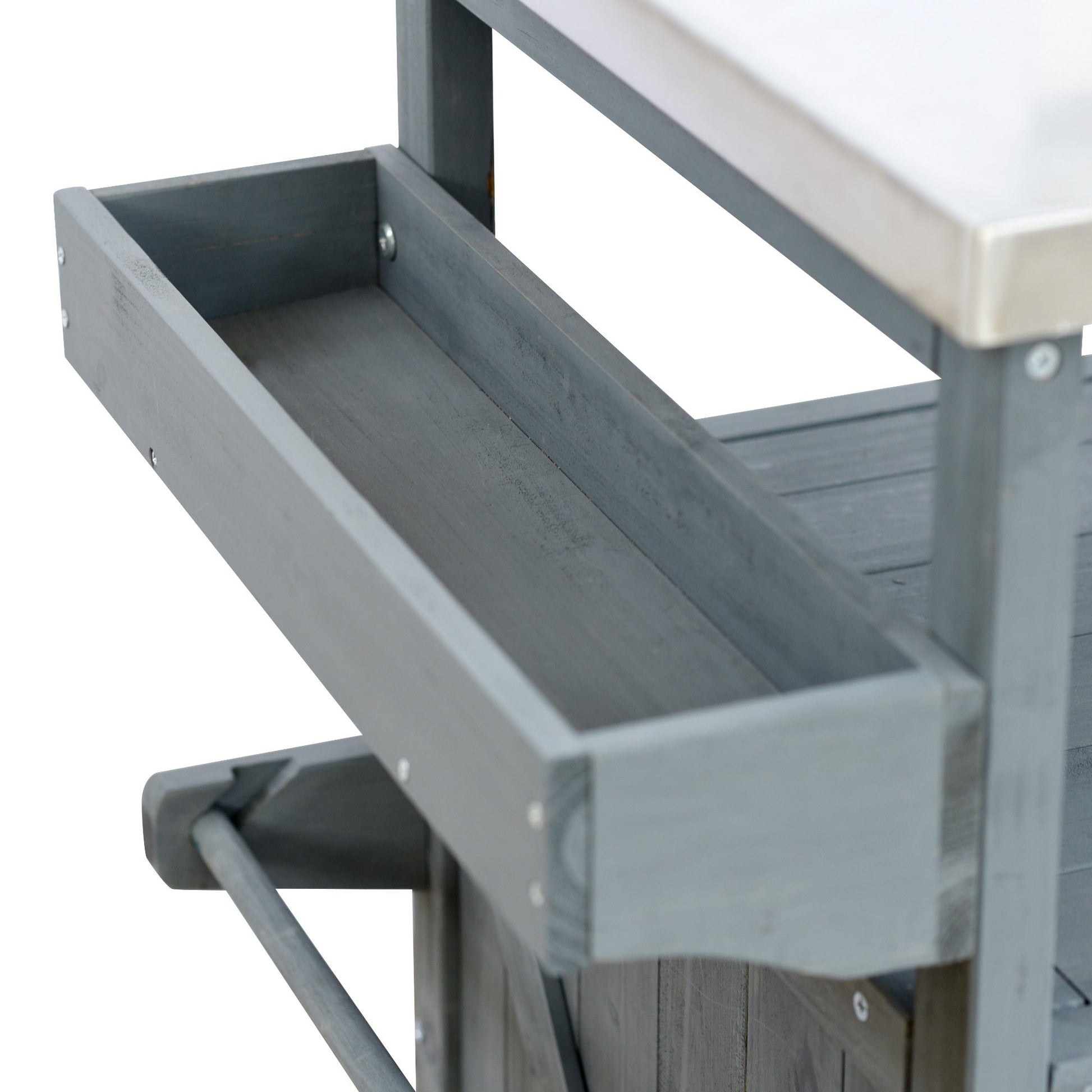 K&K Outdoor Kitchen Island, Rolling Bar Cart & Storage Cabinet, Farmhouse Solid Wood Outdoor Grill Table with Stainless Steel Top, Spice Rack , Towel Rack for Kitchen & BBQ , Grey Blue - 1st Choice Furniture Direct