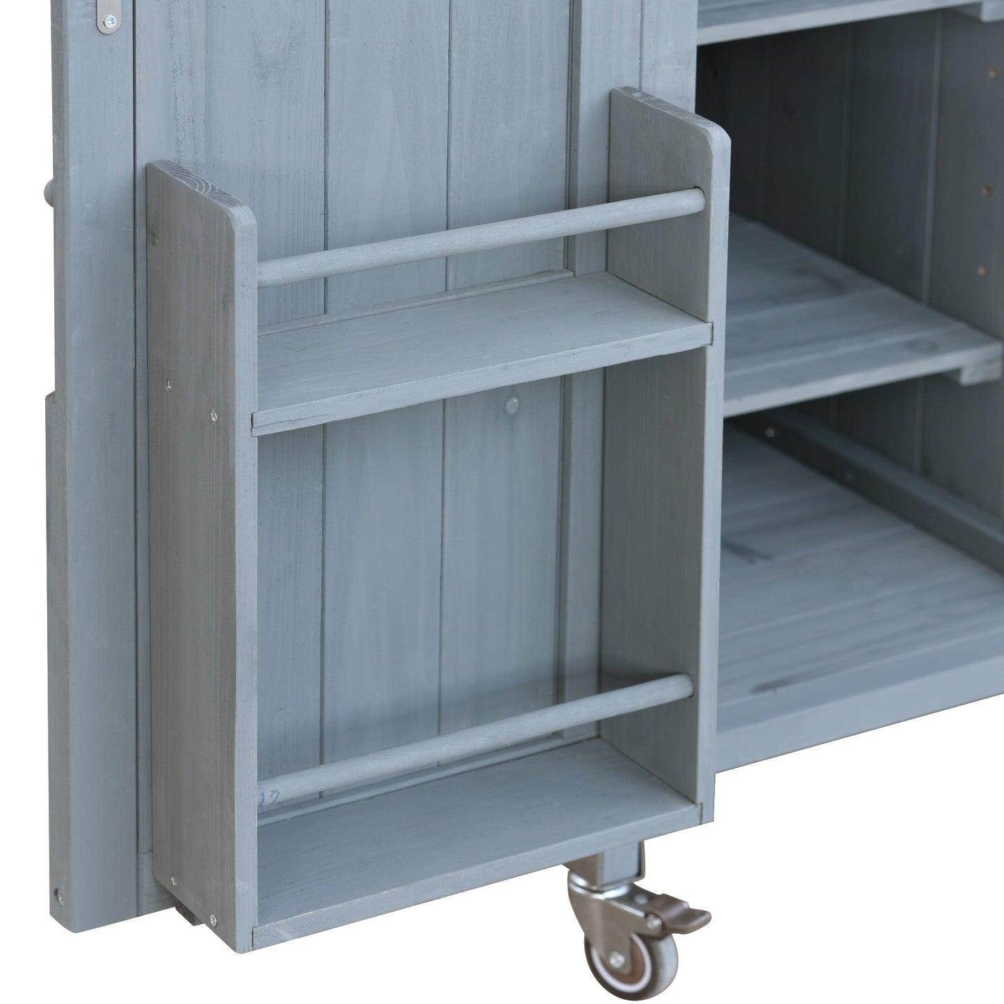 K&K Outdoor Kitchen Island, Rolling Bar Cart & Storage Cabinet, Farmhouse Solid Wood Outdoor Grill Table with Stainless Steel Top, Spice Rack , Towel Rack for Kitchen & BBQ , Grey Blue - 1st Choice Furniture Direct