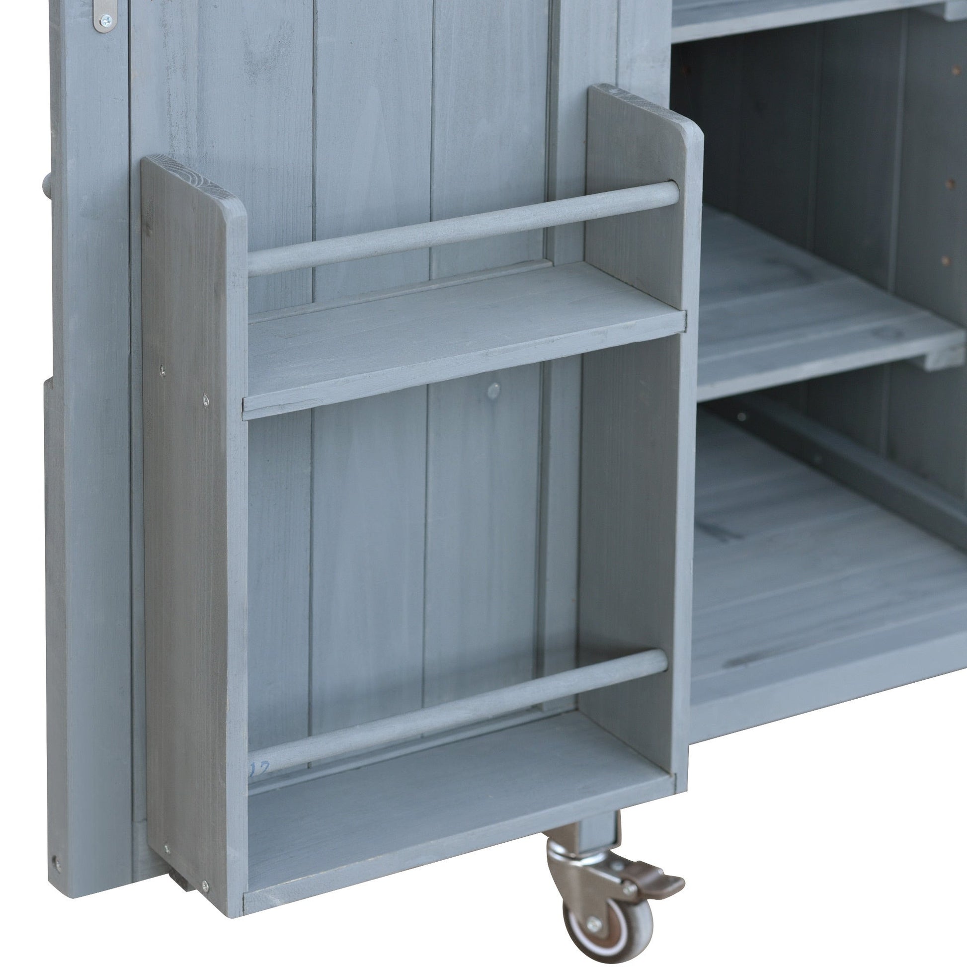 K&K Outdoor Kitchen Island, Rolling Bar Cart & Storage Cabinet, Farmhouse Solid Wood Outdoor Grill Table with Stainless Steel Top, Spice Rack , Towel Rack for Kitchen & BBQ , Grey Blue - 1st Choice Furniture Direct