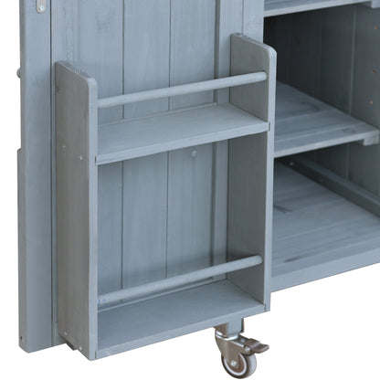 K&K Outdoor Kitchen Island, Rolling Bar Cart & Storage Cabinet, Farmhouse Solid Wood Outdoor Grill Table with Stainless Steel Top, Spice Rack , Towel Rack for Kitchen & BBQ , Grey Blue - 1st Choice Furniture Direct