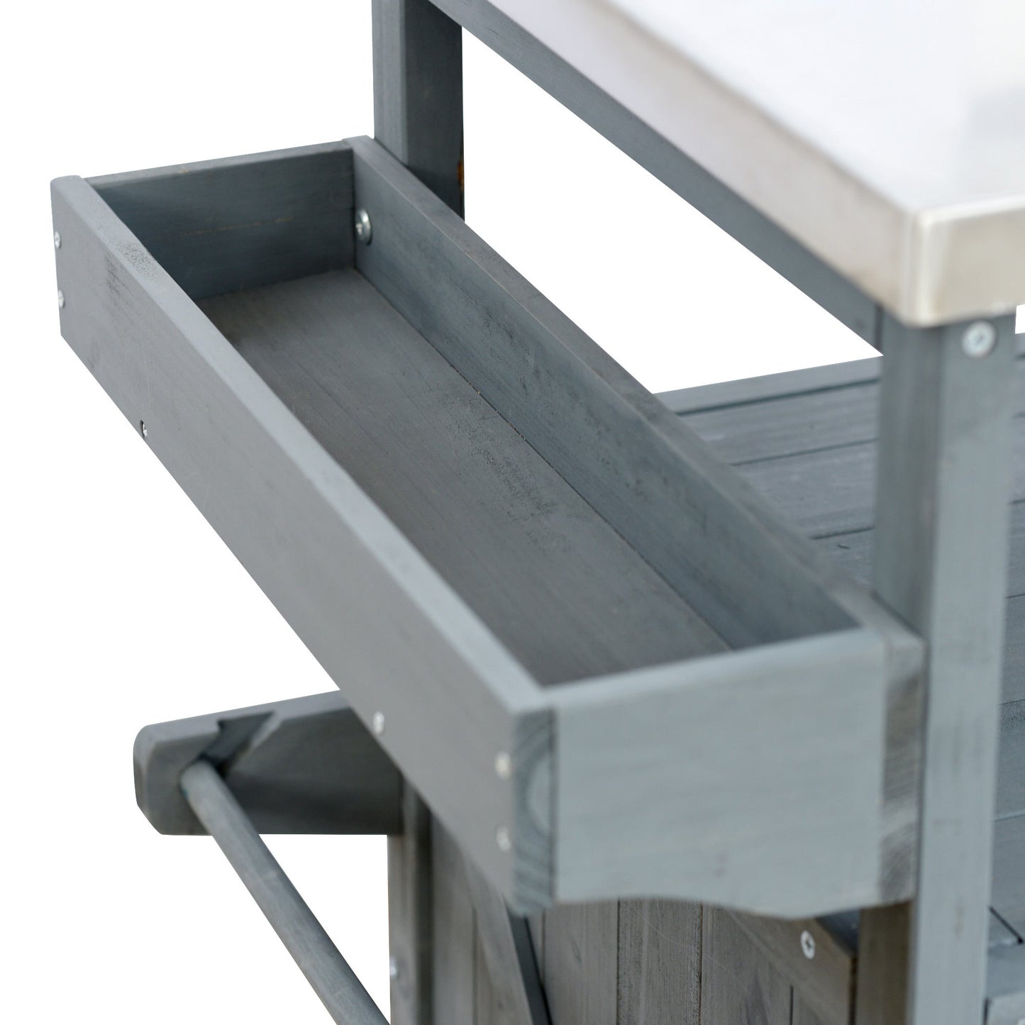 K&K Outdoor Kitchen Island, Rolling Bar Cart & Storage Cabinet, Farmhouse Solid Wood Outdoor Grill Table with Stainless Steel Top, Spice Rack , Towel Rack for Kitchen & BBQ , Grey Blue - 1st Choice Furniture Direct