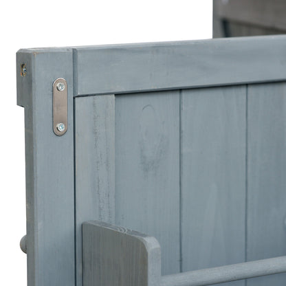 K&K Outdoor Kitchen Island, Rolling Bar Cart & Storage Cabinet, Farmhouse Solid Wood Outdoor Grill Table with Stainless Steel Top, Spice Rack , Towel Rack for Kitchen & BBQ , Grey Blue - 1st Choice Furniture Direct