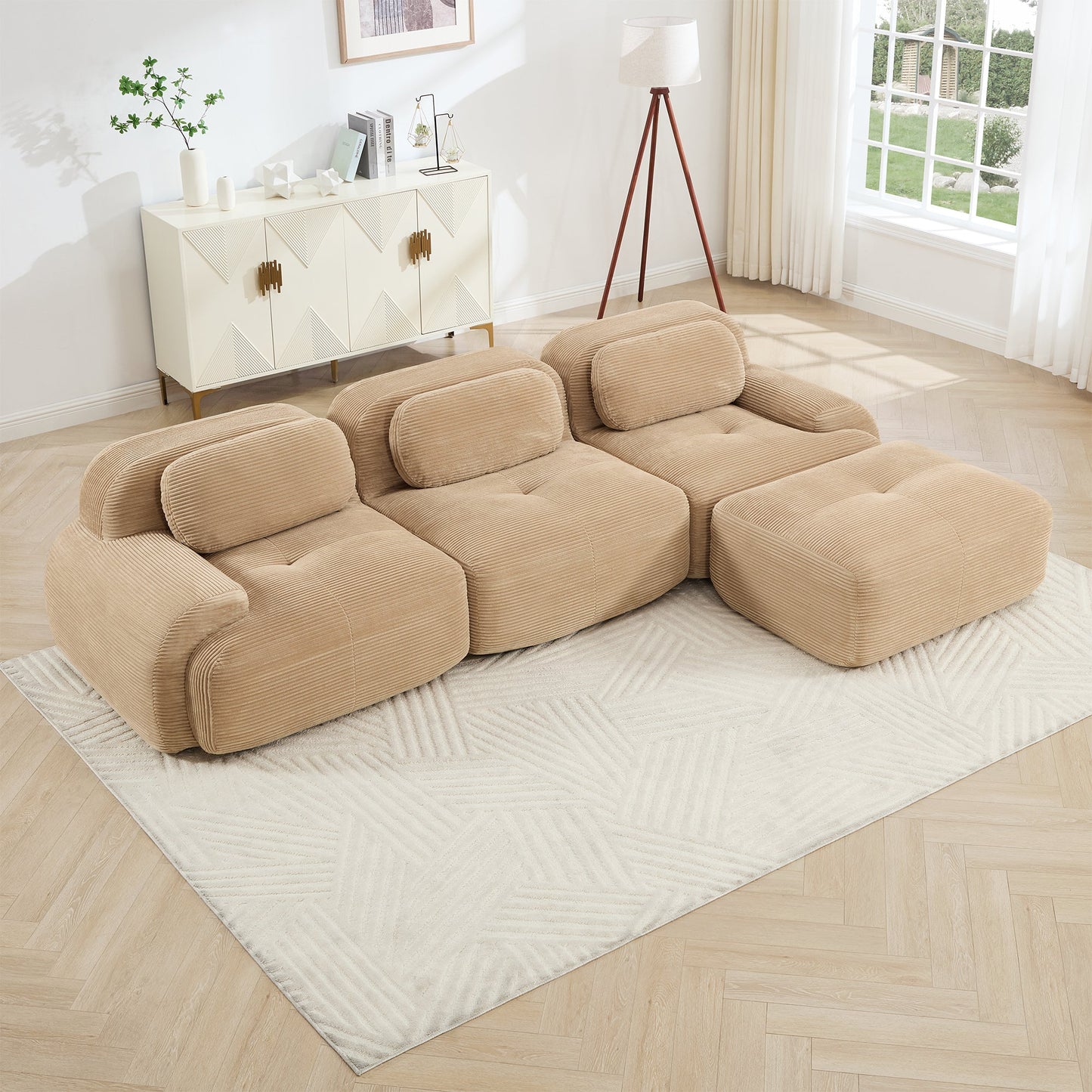 L - Shaped Modular Corduroy Sofa | No Assembly Modern Sectional Couch with Ergonomic Design (Camel) - 1st Choice Furniture Direct