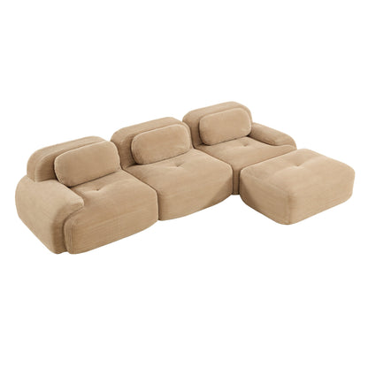 L - Shaped Modular Corduroy Sofa | No Assembly Modern Sectional Couch with Ergonomic Design (Camel) - 1st Choice Furniture Direct