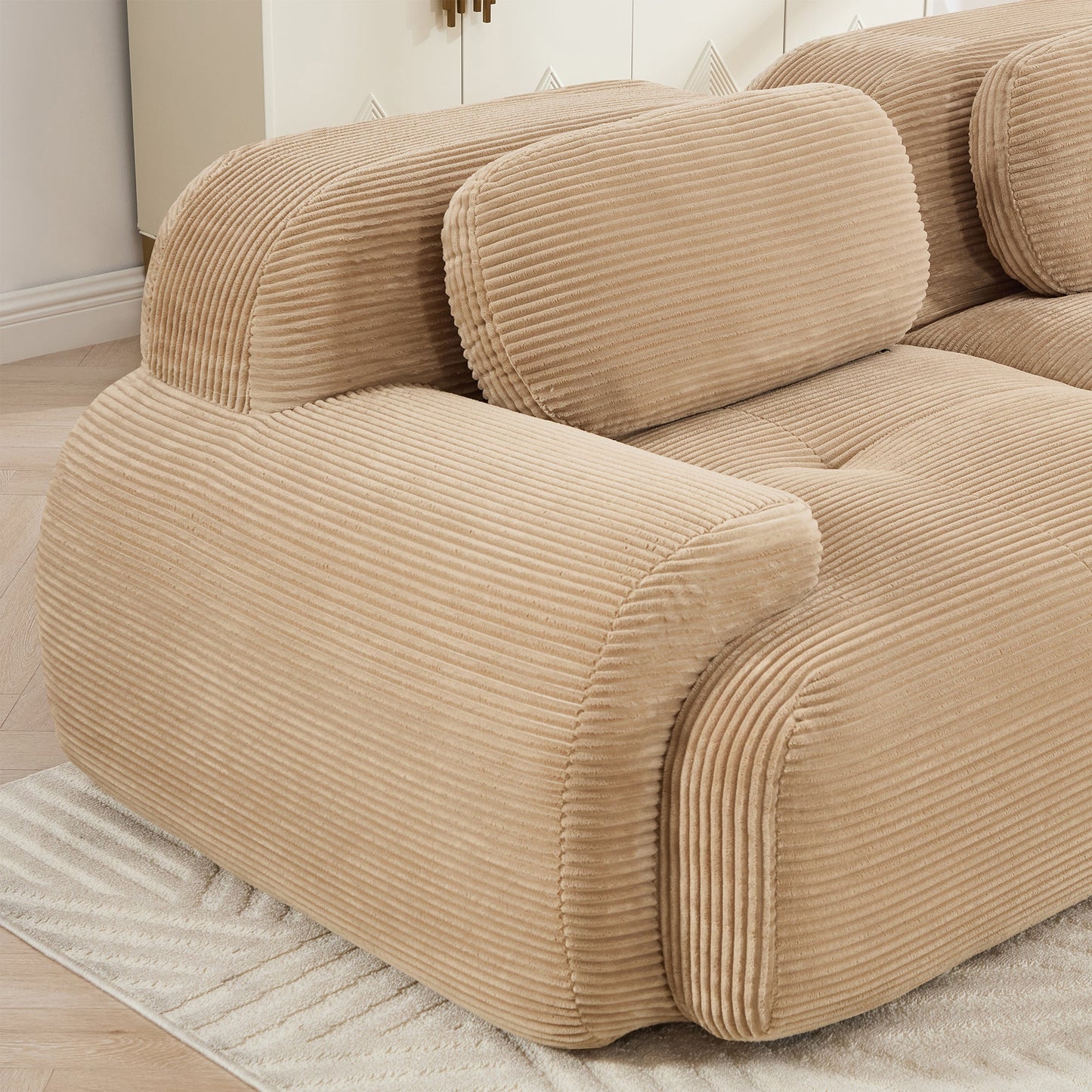 L - Shaped Modular Corduroy Sofa | No Assembly Modern Sectional Couch with Ergonomic Design (Camel) - 1st Choice Furniture Direct