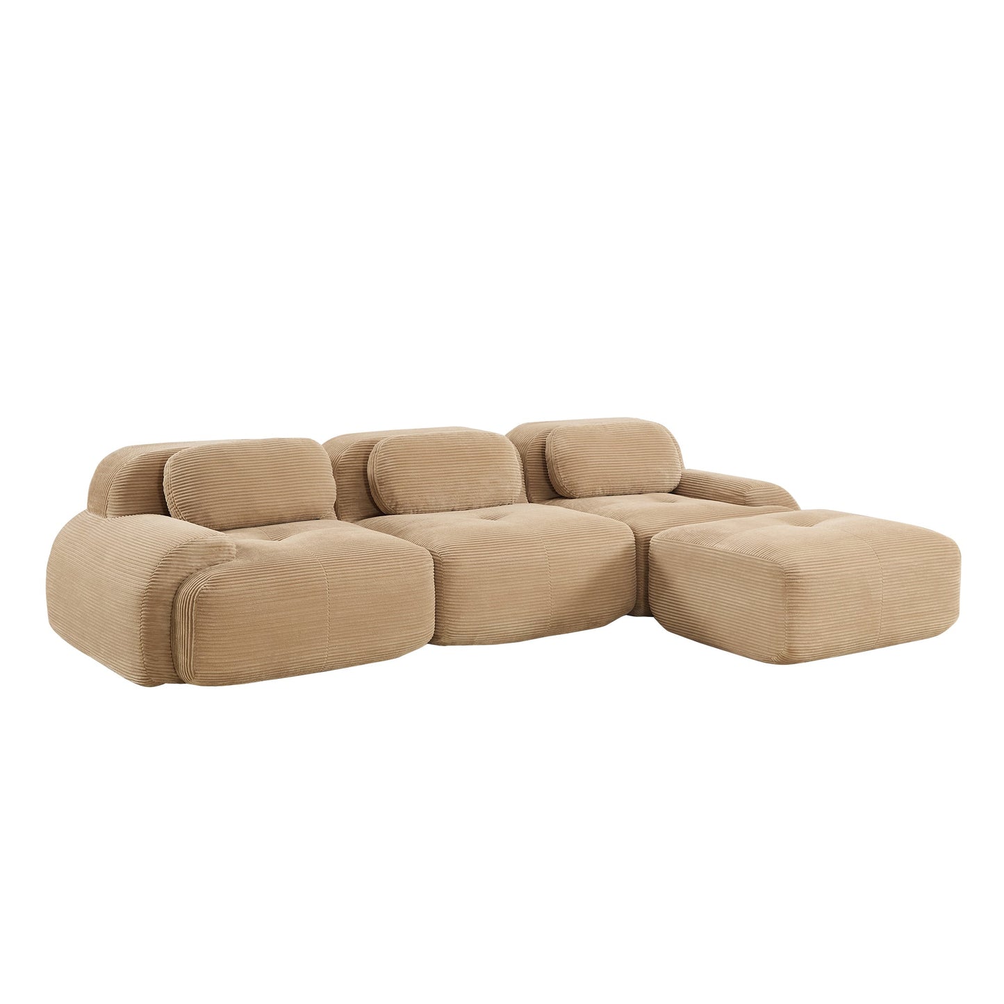 L - Shaped Modular Corduroy Sofa | No Assembly Modern Sectional Couch with Ergonomic Design (Camel) - 1st Choice Furniture Direct