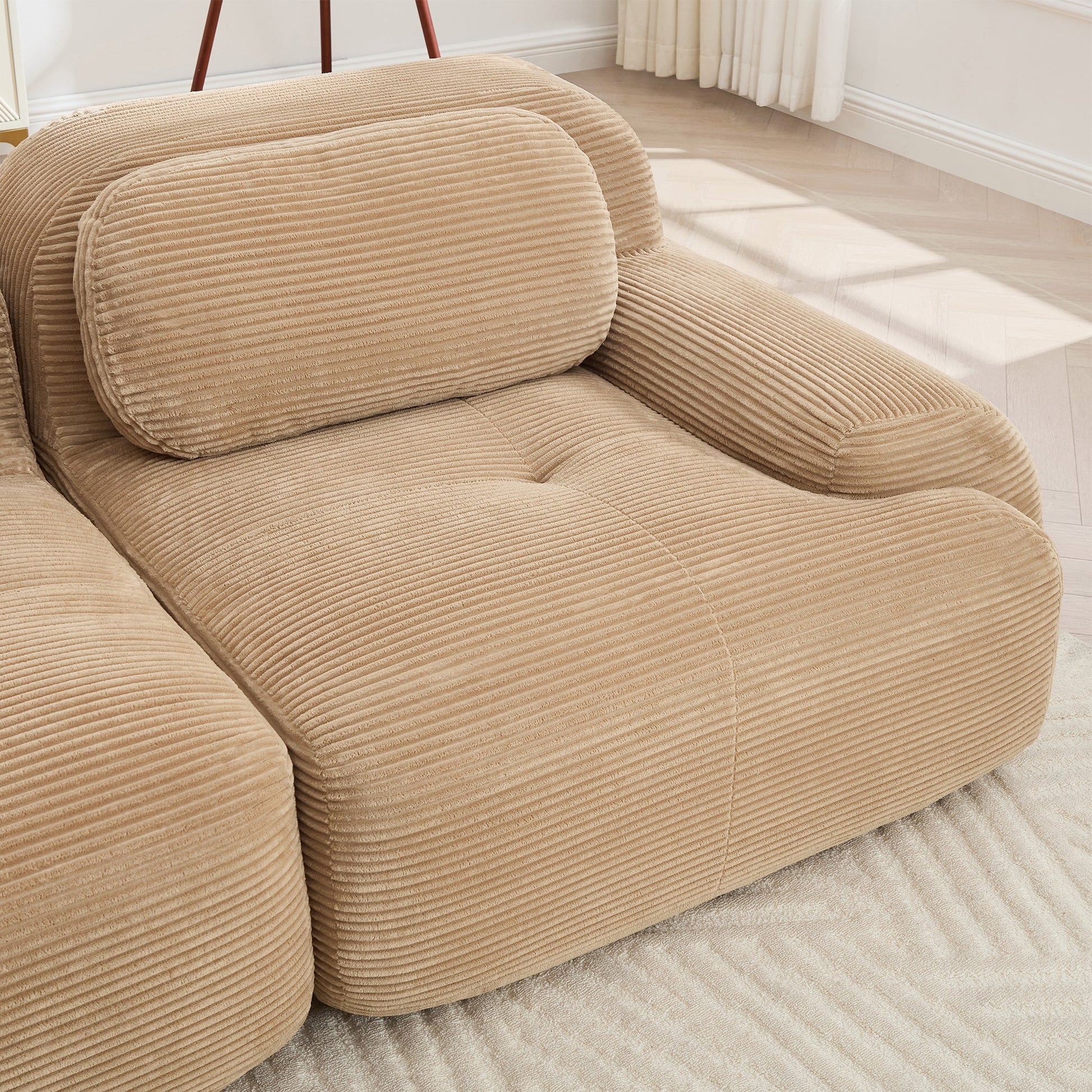 L - Shaped Modular Corduroy Sofa | No Assembly Modern Sectional Couch with Ergonomic Design (Camel) - 1st Choice Furniture Direct