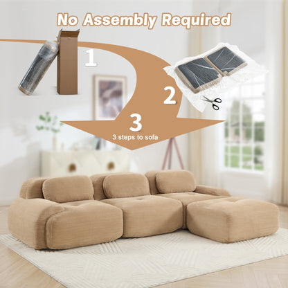 L - shaped modular sofa no assembly ergonomic design pet - friendly luxuryCorduroy Fabric fabric extra - wide curved armrests 32D high - resilience sponge for living rooms bedroom ,Camel - 1st Choice Furniture Direct