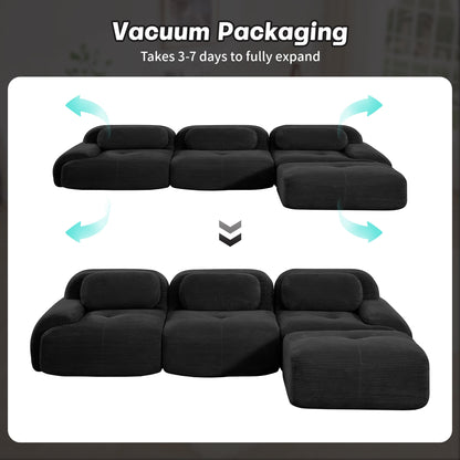 L - shaped modular sofa no assembly ergonomic design pet - friendly luxuryCorduroy Fabric fabric extra - wide curved armrests 32D high - resilience sponge for living rooms bedroom ,Black - 1st Choice Furniture Direct