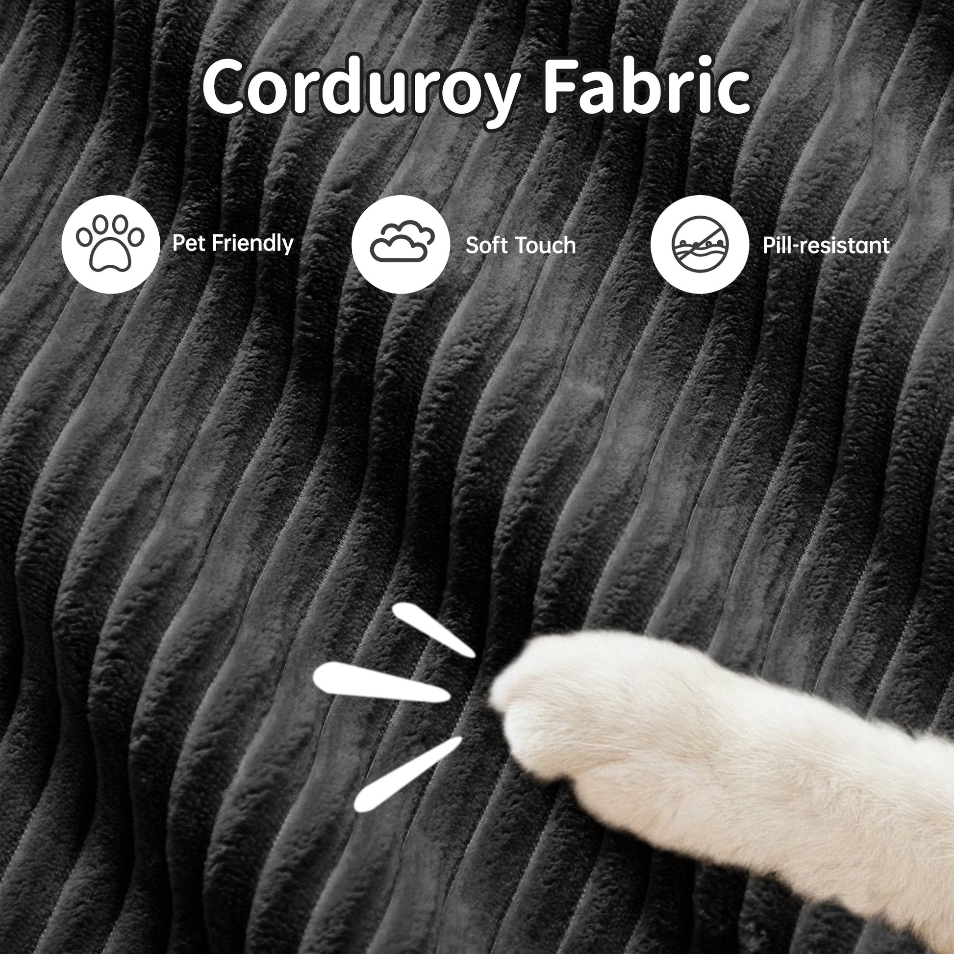 L - shaped modular sofa no assembly ergonomic design pet - friendly luxuryCorduroy Fabric fabric extra - wide curved armrests 32D high - resilience sponge for living rooms bedroom ,Black - 1st Choice Furniture Direct
