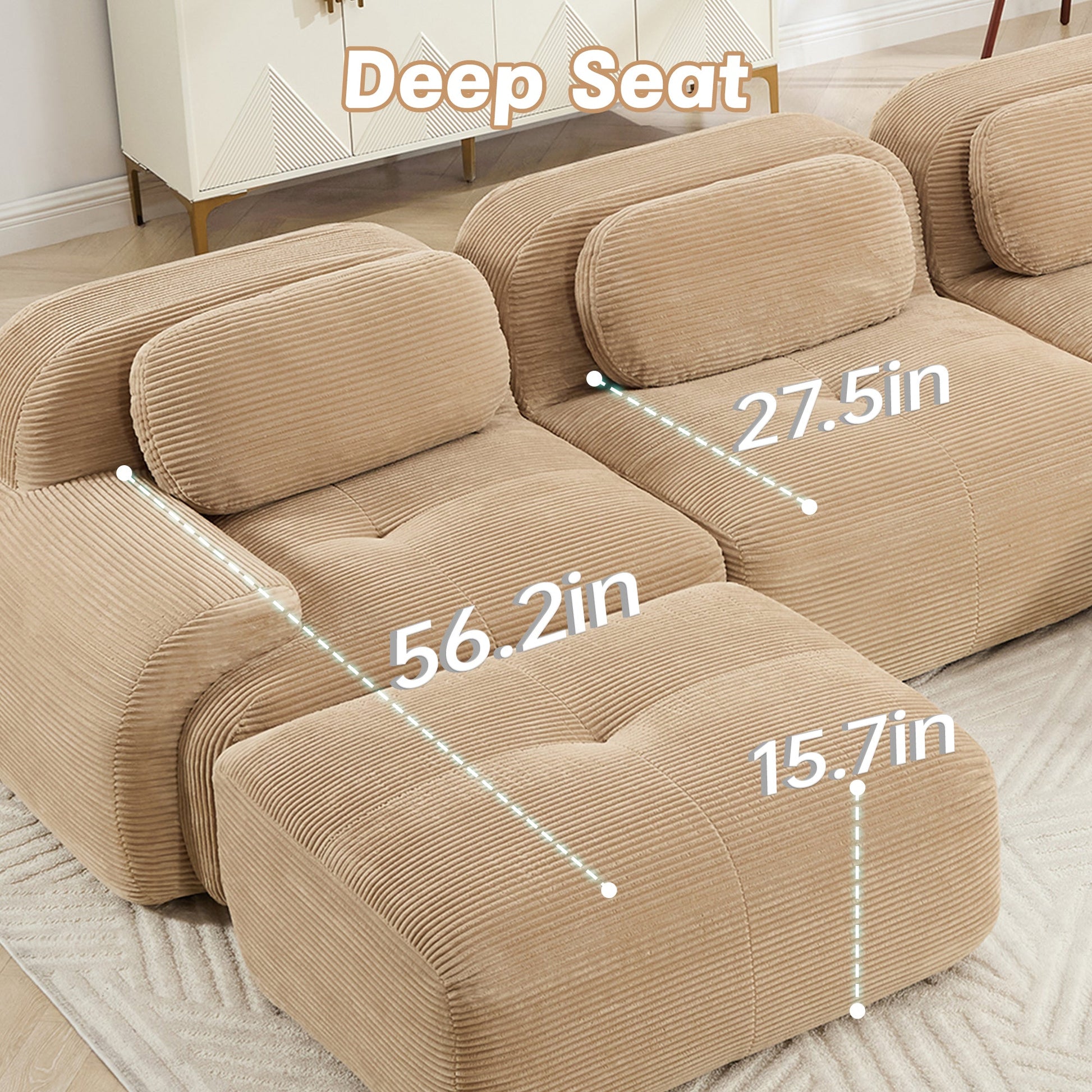 L - shaped modular sofa no assembly ergonomic design pet - friendly luxuryCorduroy Fabric fabric extra - wide curved armrests 32D high - resilience sponge for living rooms bedroom ,Camel - 1st Choice Furniture Direct