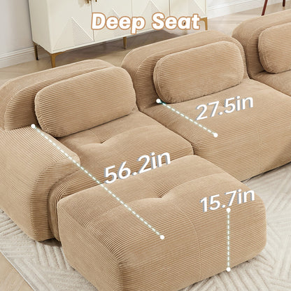L - shaped modular sofa no assembly ergonomic design pet - friendly luxuryCorduroy Fabric fabric extra - wide curved armrests 32D high - resilience sponge for living rooms bedroom ,Camel - 1st Choice Furniture Direct