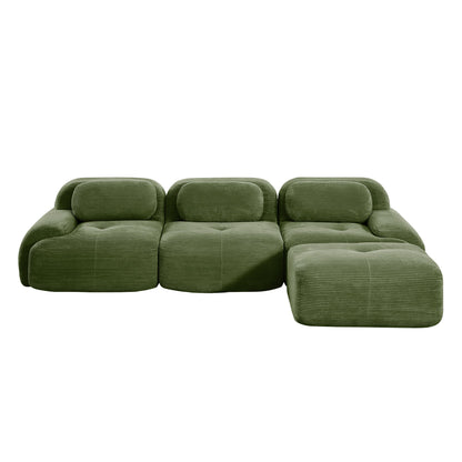 L - shaped modular sofa no assembly ergonomic design pet - friendly luxuryCorduroy Fabric fabric extra - wide curved armrests 32D high - resilience sponge for living rooms bedroom ,Olive green - 1st Choice Furniture Direct