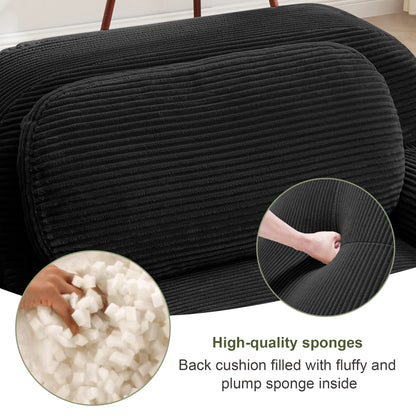 L - shaped modular sofa no assembly ergonomic design pet - friendly luxuryCorduroy Fabric fabric extra - wide curved armrests 32D high - resilience sponge for living rooms bedroom ,Black - 1st Choice Furniture Direct