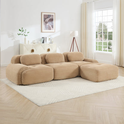 L - shaped modular sofa no assembly ergonomic design pet - friendly luxuryCorduroy Fabric fabric extra - wide curved armrests 32D high - resilience sponge for living rooms bedroom ,Camel - 1st Choice Furniture Direct