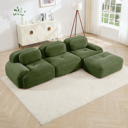 L - shaped modular sofa no assembly ergonomic design pet - friendly luxuryCorduroy Fabric fabric extra - wide curved armrests 32D high - resilience sponge for living rooms bedroom ,Olive green - 1st Choice Furniture Direct