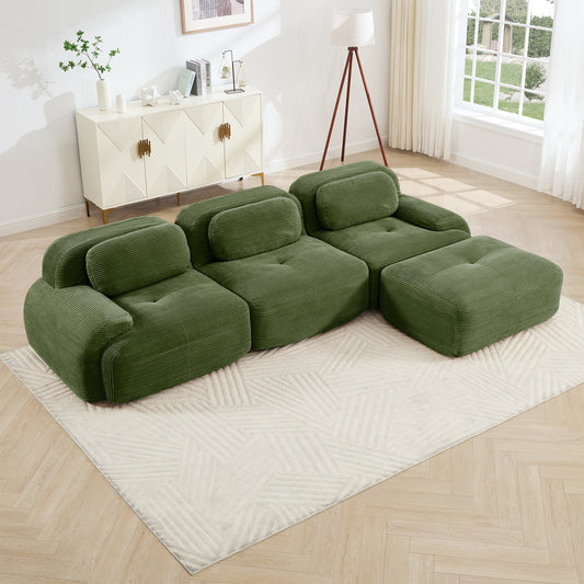 L - shaped modular sofa no assembly ergonomic design pet - friendly luxuryCorduroy Fabric fabric extra - wide curved armrests 32D high - resilience sponge for living rooms bedroom ,Olive green - 1st Choice Furniture Direct