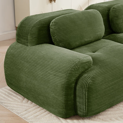 L - shaped modular sofa no assembly ergonomic design pet - friendly luxuryCorduroy Fabric fabric extra - wide curved armrests 32D high - resilience sponge for living rooms bedroom ,Olive green - 1st Choice Furniture Direct
