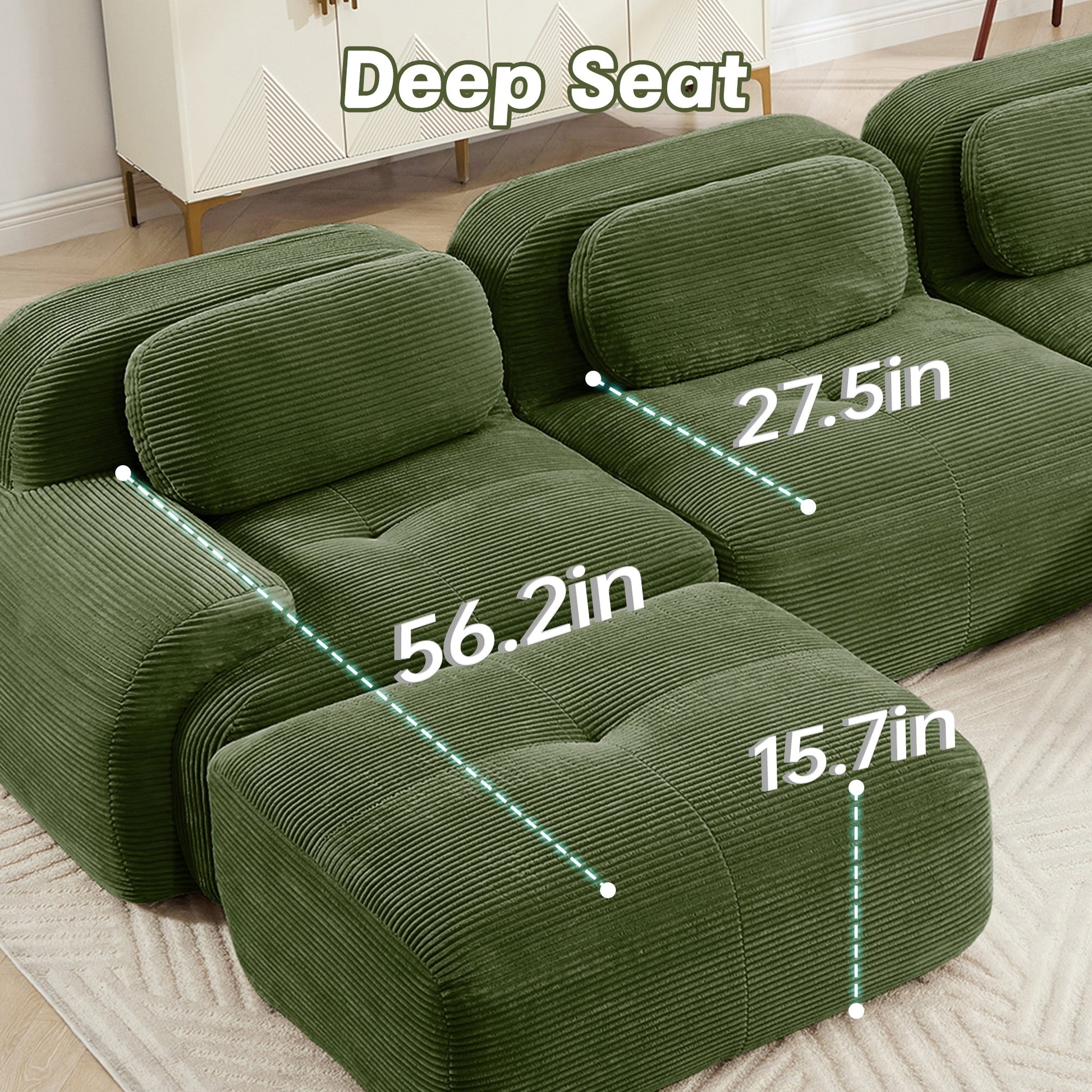 L - shaped modular sofa no assembly ergonomic design pet - friendly luxuryCorduroy Fabric fabric extra - wide curved armrests 32D high - resilience sponge for living rooms bedroom ,Olive green - 1st Choice Furniture Direct