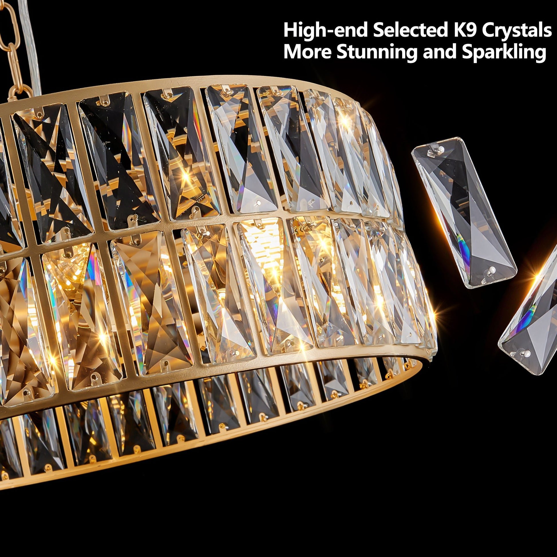 (L5025 - 450 - G/W1340P189450)18' Golden Modern Crystal Drum Chandelier, 6 - Light Pendant Lighting Fixture with Metal Frame for Living Room, Dining Room, and Bedroom (Bulbs Not Included) - 1st Choice Furniture Direct