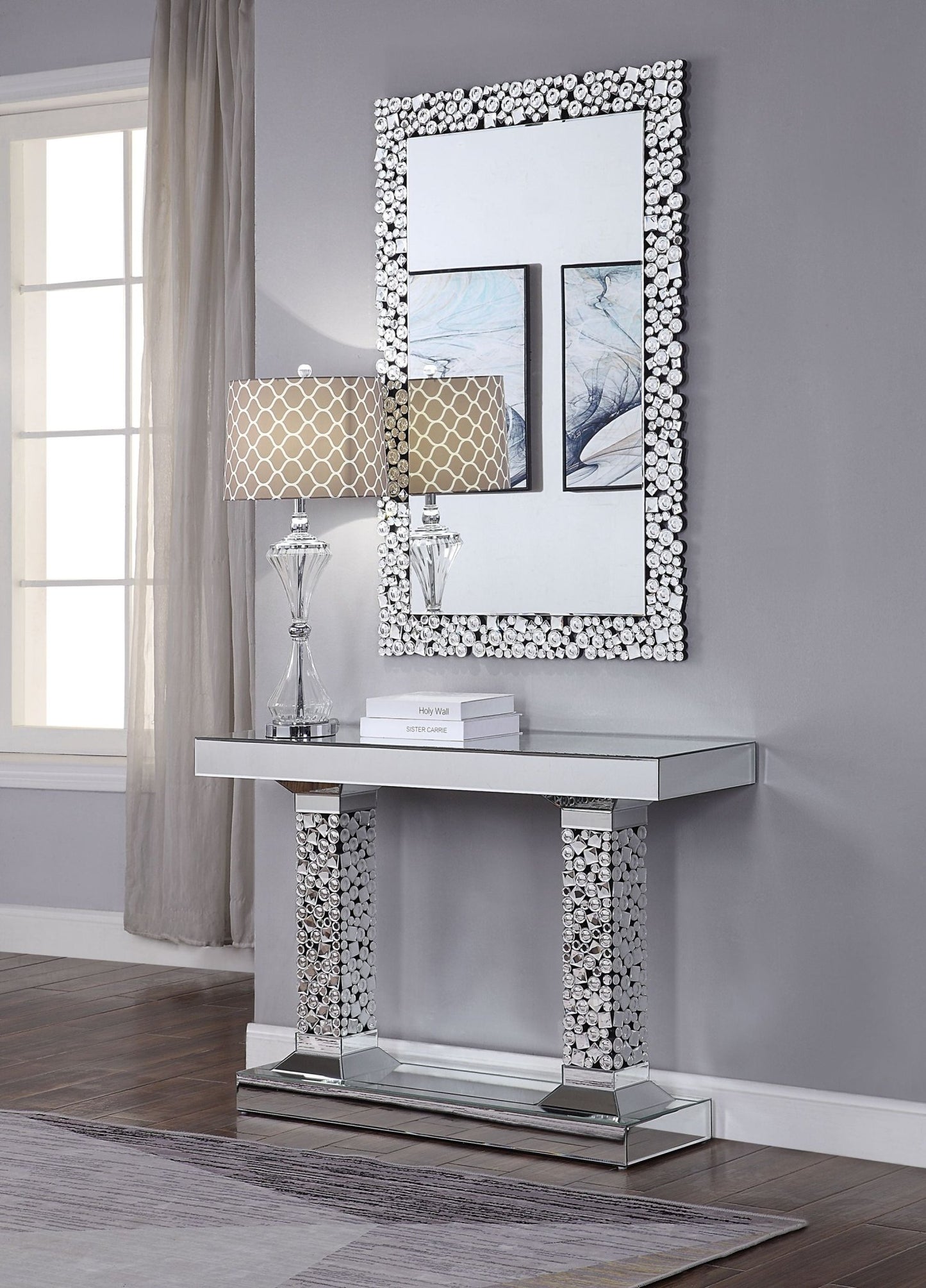 Lachina Glam Mirrored & Faux Gems Console Table - 1st Choice Furniture Direct