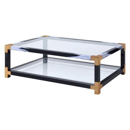Lafty Clear Glass & White Brushed Finish Coffee Table - 1st Choice Furniture Direct
