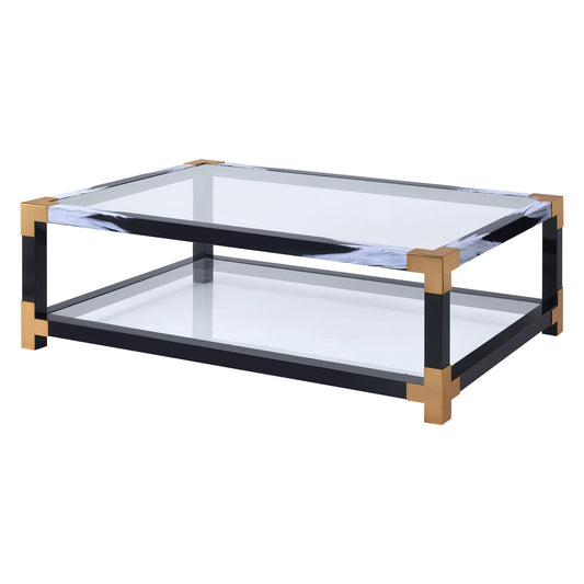 Lafty Clear Glass & White Brushed Finish Coffee Table - 1st Choice Furniture Direct