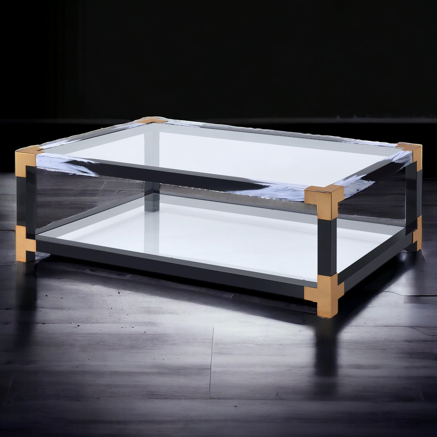 Lafty Clear Glass & White Brushed Finish Coffee Table - 1st Choice Furniture Direct
