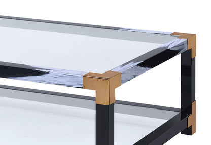 Lafty Clear Glass & White Brushed Finish Coffee Table - 1st Choice Furniture Direct