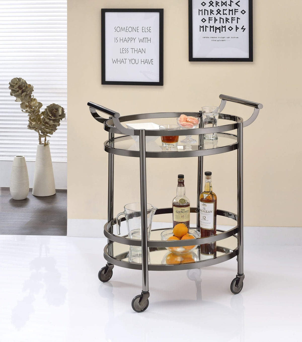 Lakelyn Clear Glass & Black Nickel Finish Serving Cart - 1st Choice Furniture Direct