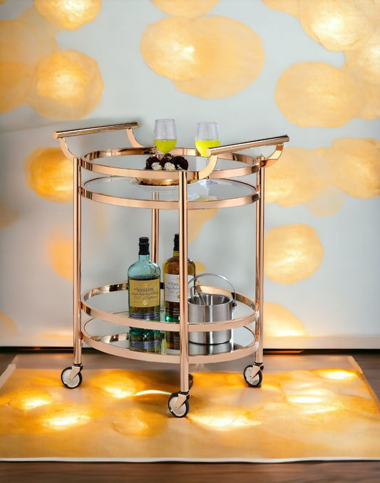 Lakelyn Clear Glass & Rose Gold Finish Serving Cart - 1st Choice Furniture Direct
