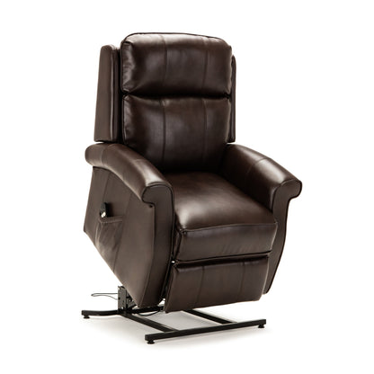 Landis Brown Traditional Lift Chair with Electric Recline Function in Faux Leather - 1st Choice Furniture Direct