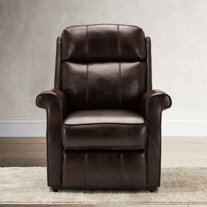 Landis Brown Traditional Lift Chair with Electric Recline Function in Faux Leather - 1st Choice Furniture Direct