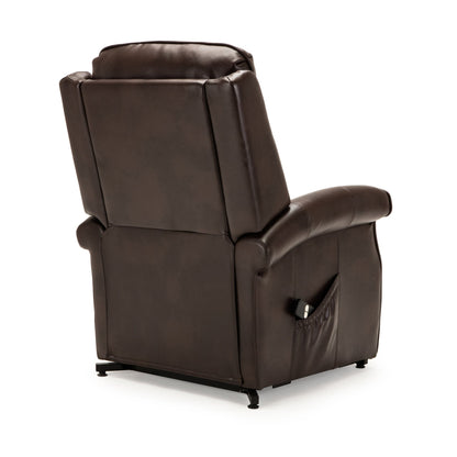 Landis Brown Traditional Lift Chair with Electric Recline Function in Faux Leather - 1st Choice Furniture Direct