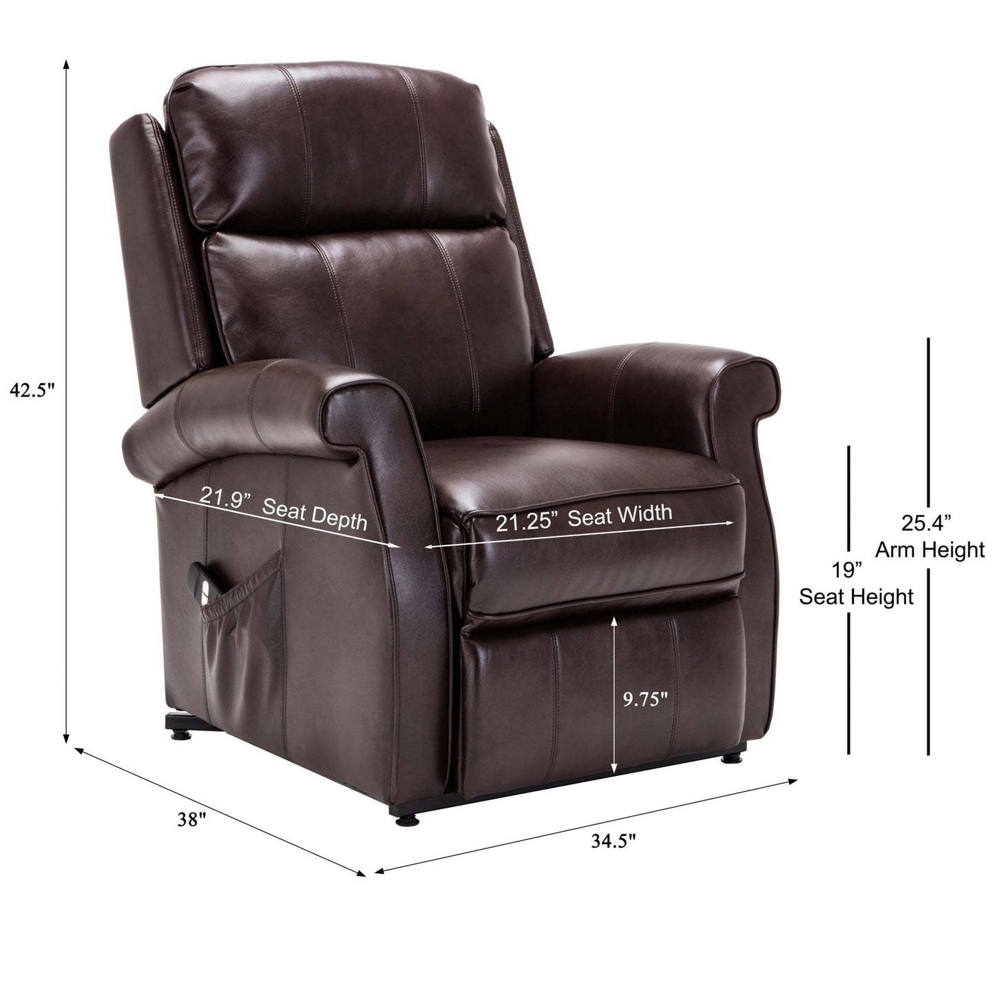 Landis Brown Traditional Lift Chair with Electric Recline Function in Faux Leather - 1st Choice Furniture Direct