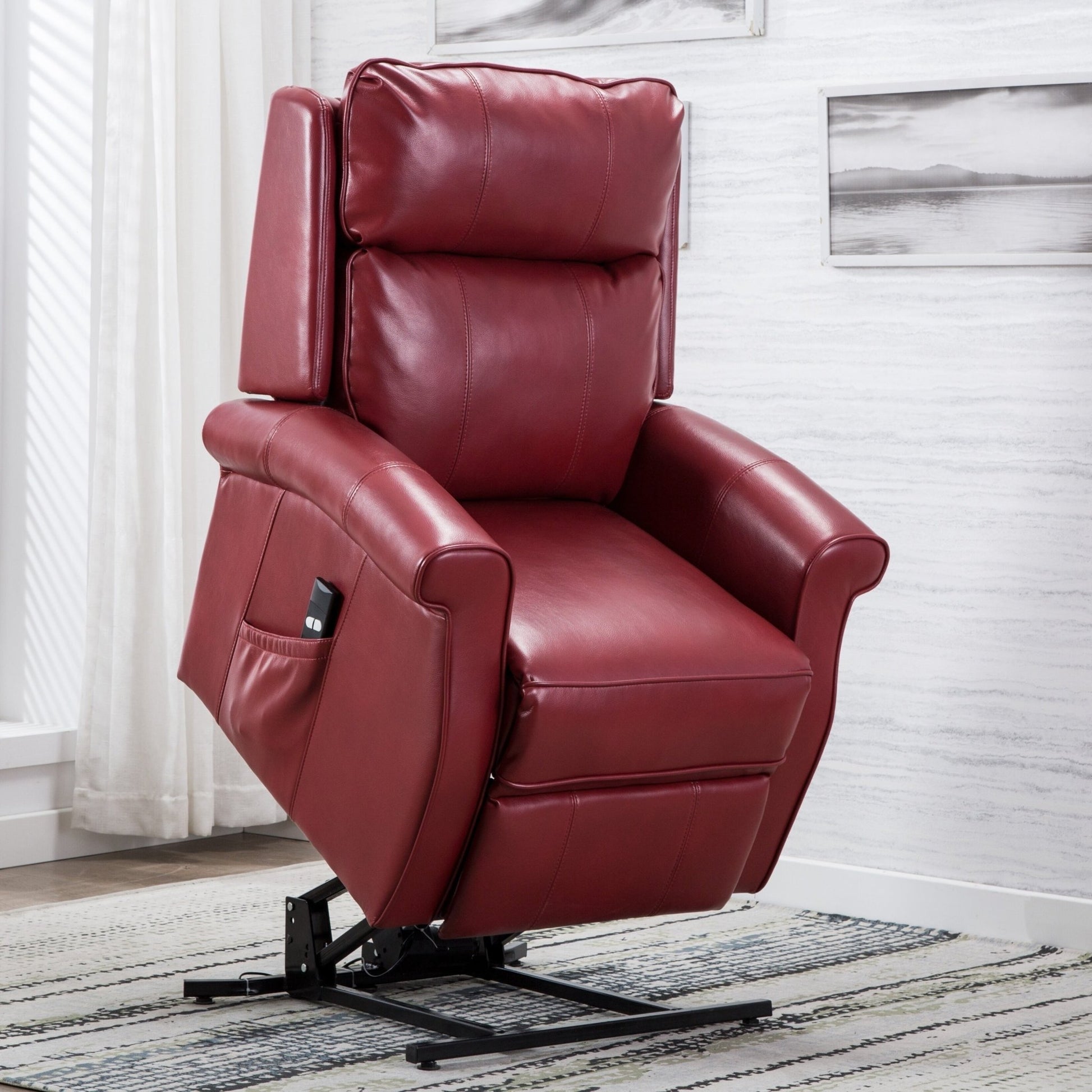 Landis Traditional Lift Chair with Recline Functionality in Red Faux Leather Upholstery - 1st Choice Furniture Direct