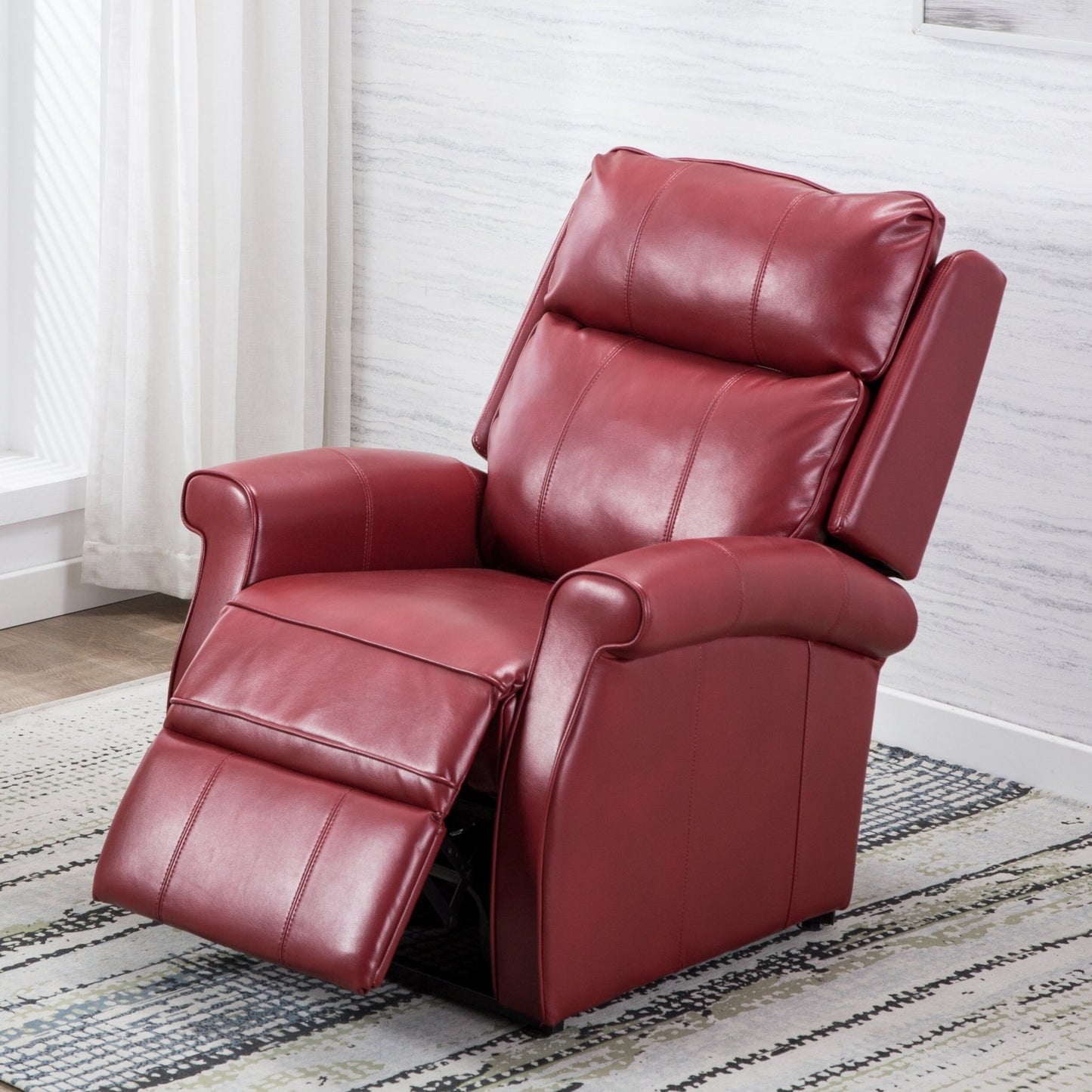 Landis Traditional Lift Chair with Recline Functionality in Red Faux Leather Upholstery - 1st Choice Furniture Direct