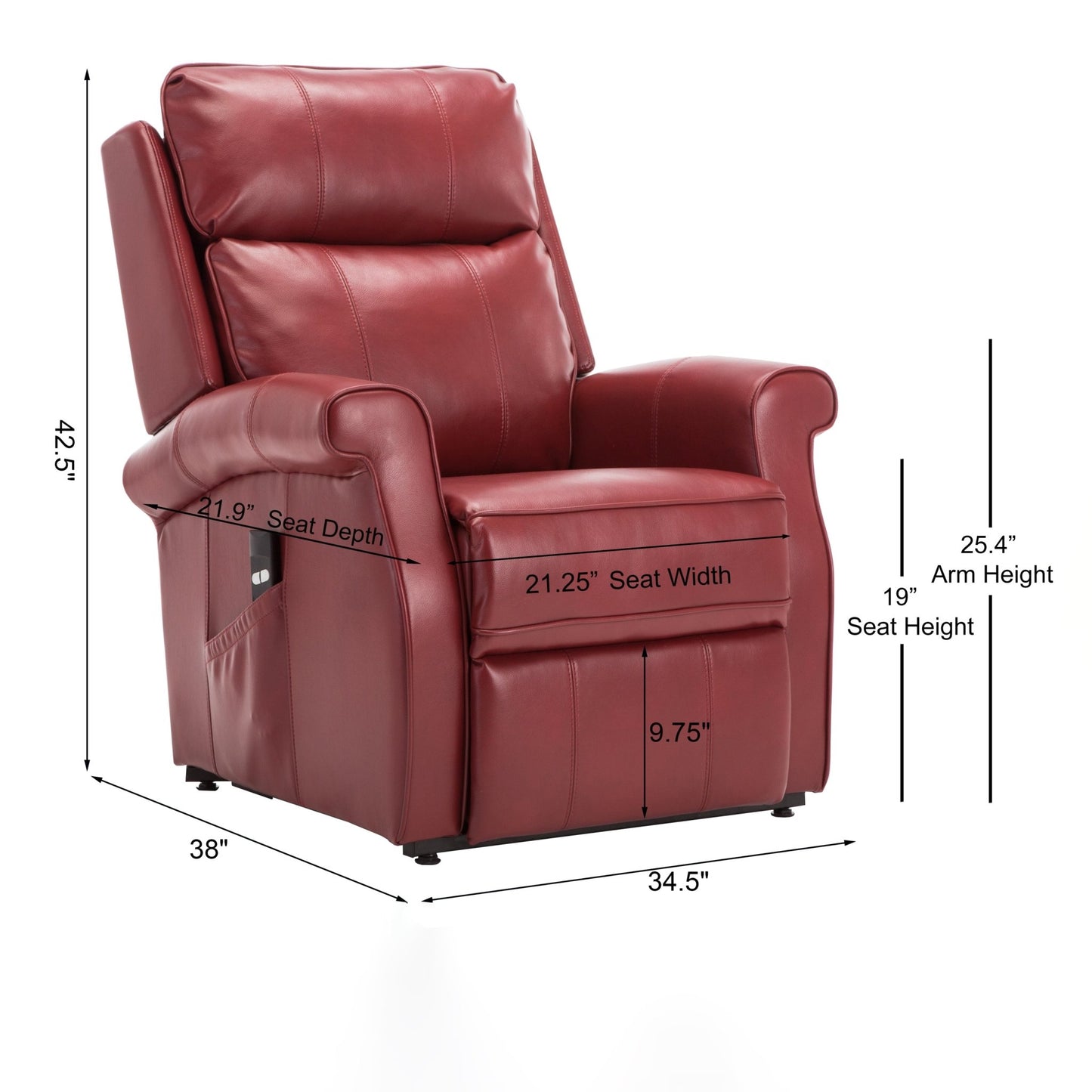 Landis Traditional Lift Chair with Recline Functionality in Red Faux Leather Upholstery - 1st Choice Furniture Direct