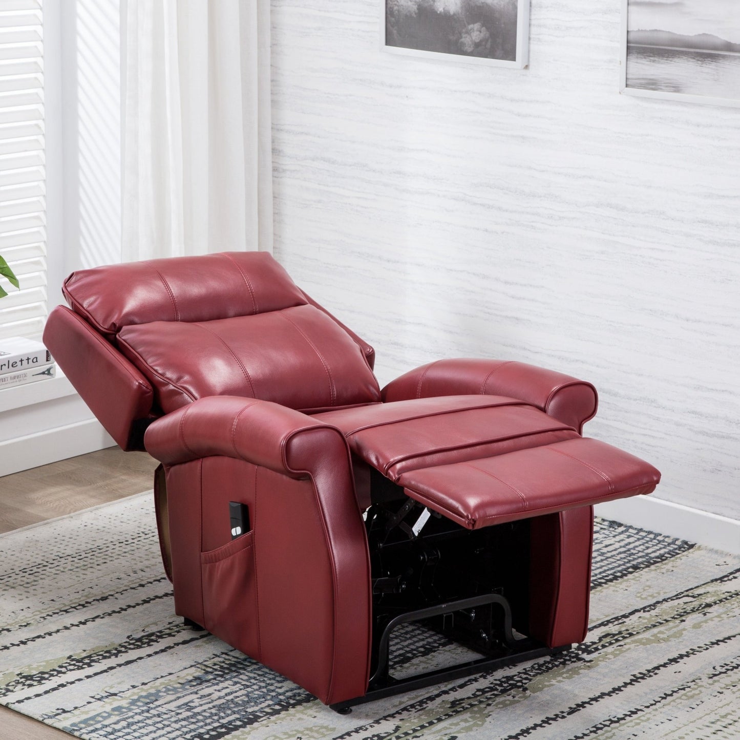 Landis Traditional Lift Chair with Recline Functionality in Red Faux Leather Upholstery - 1st Choice Furniture Direct