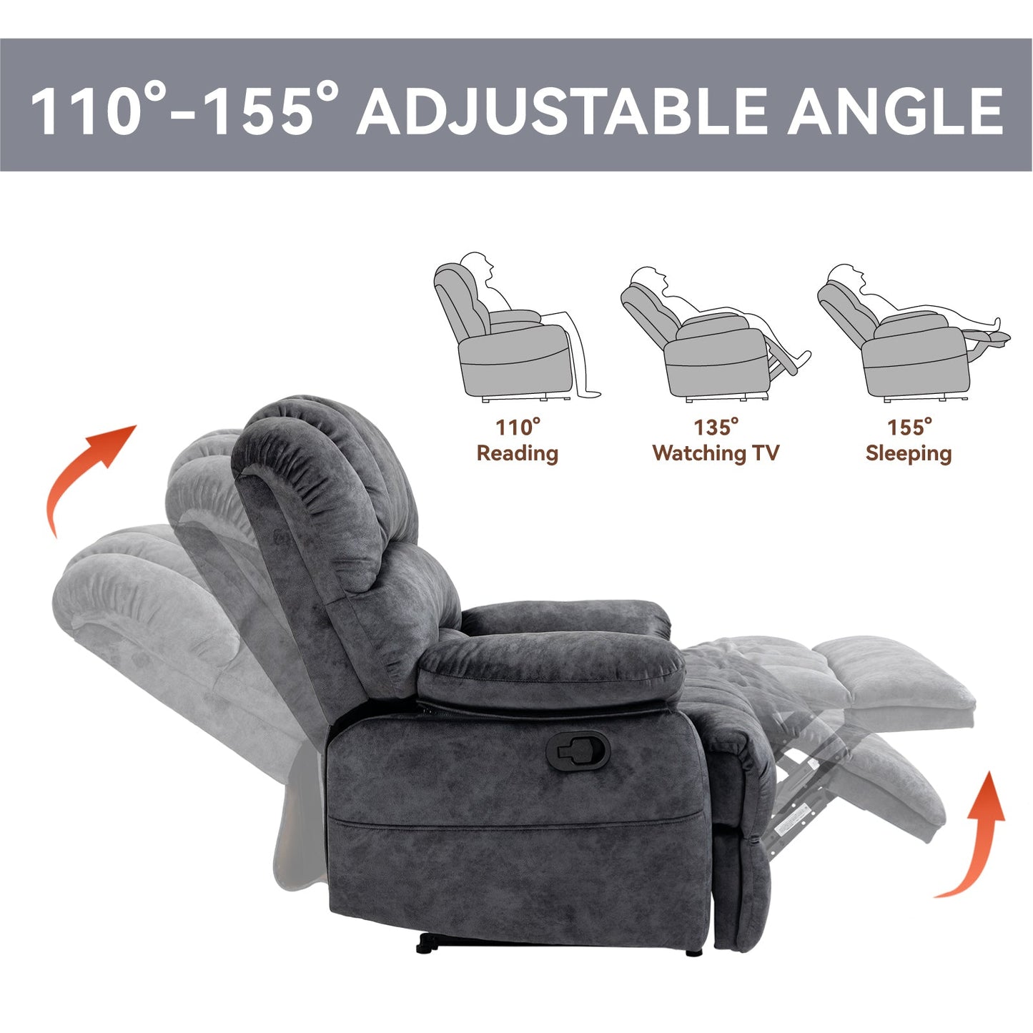 Large Manual Recliner Chair in Fabric for Living Room, Grey - 1st Choice Furniture Direct