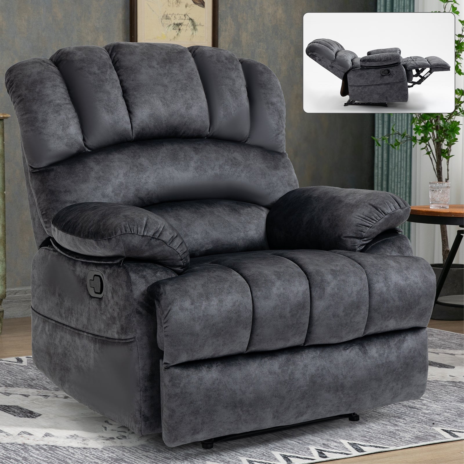 Large Manual Recliner Chair in Fabric for Living Room, Grey - 1st Choice Furniture Direct