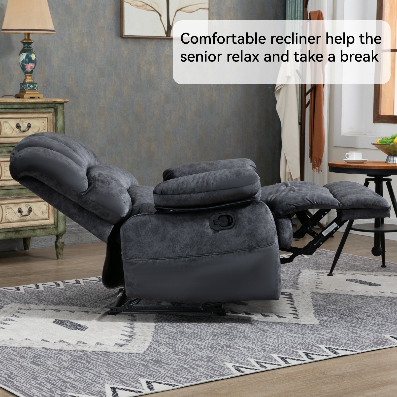Large Manual Recliner Chair in Fabric for Living Room, Grey - 1st Choice Furniture Direct