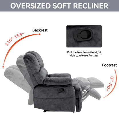 Large Manual Recliner Chair in Fabric for Living Room, Grey - 1st Choice Furniture Direct