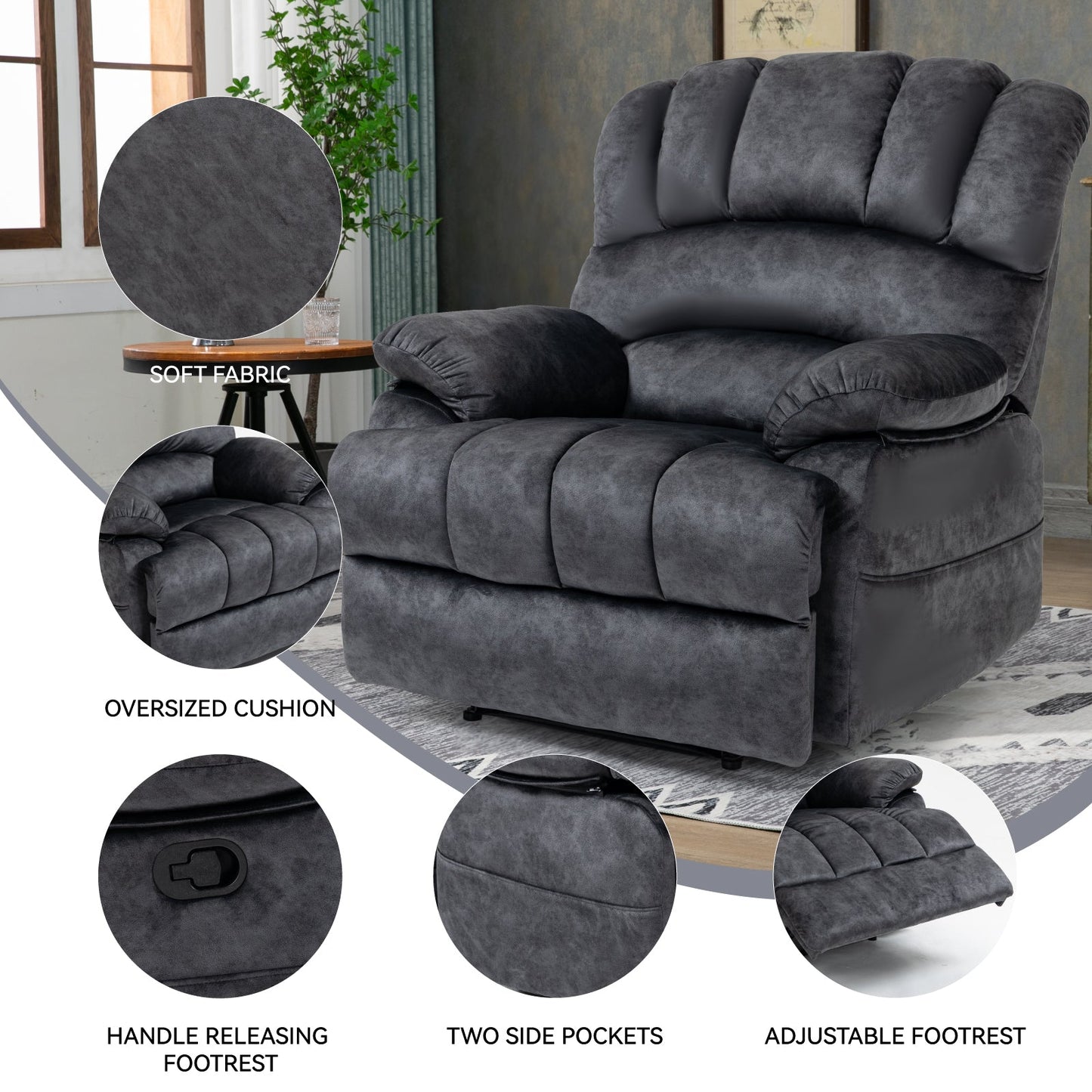 Large Manual Recliner Chair in Fabric for Living Room, Grey - 1st Choice Furniture Direct