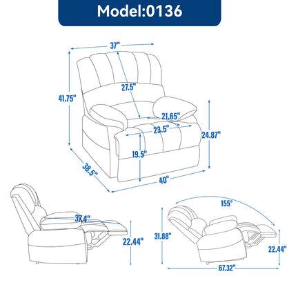 Large Manual Recliner Chair in Fabric for Living Room, Grey - 1st Choice Furniture Direct