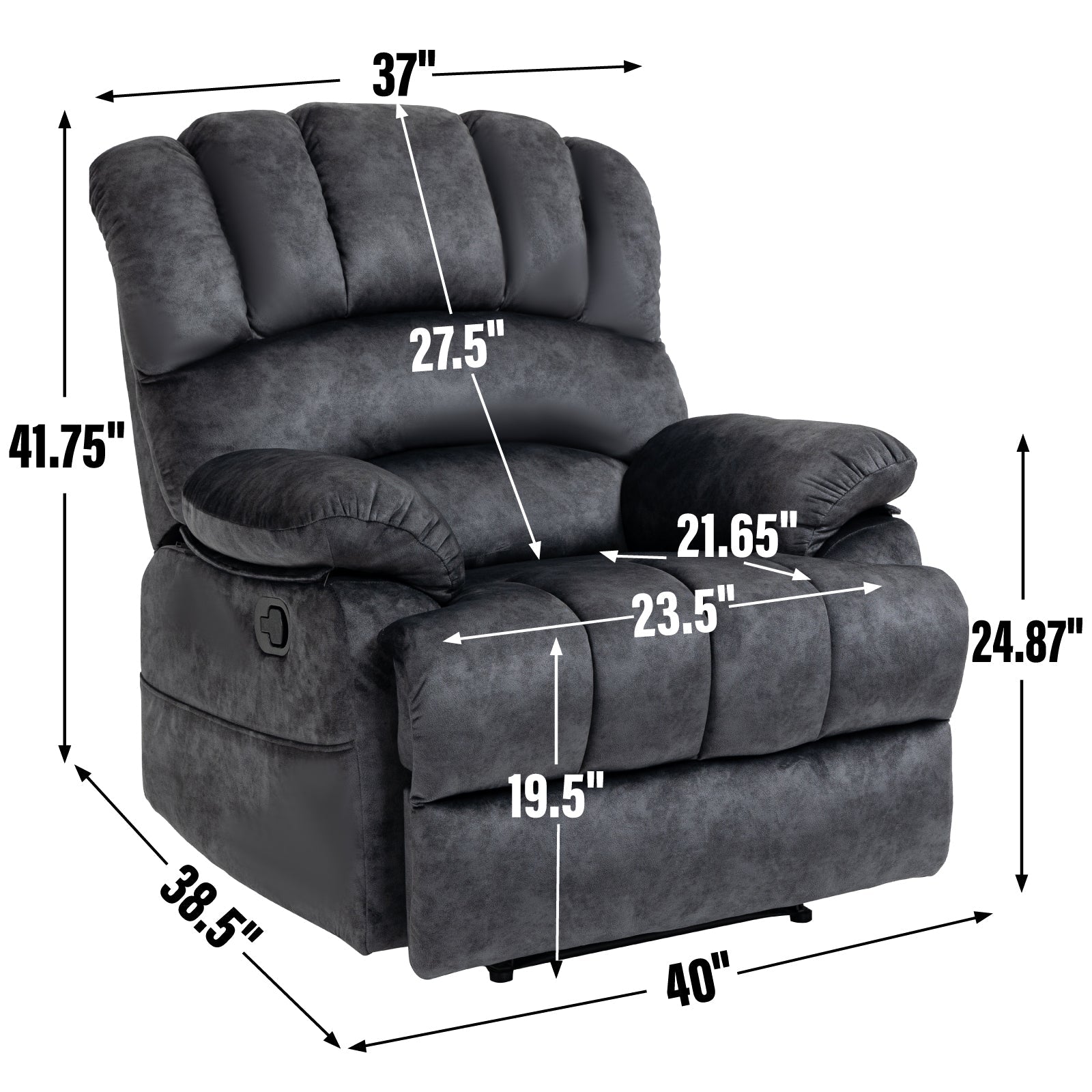 Large Manual Recliner Chair in Fabric for Living Room, Grey - 1st Choice Furniture Direct