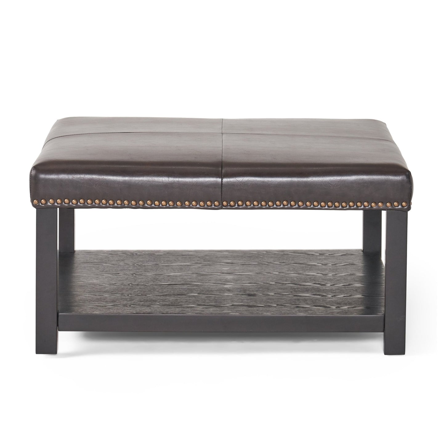 Large Square Ottoman Bench, faux leather Coffee Table Ottoman with rack & Solid Wood Legs, Oversized Ottoman for Living Room - 1st Choice Furniture Direct