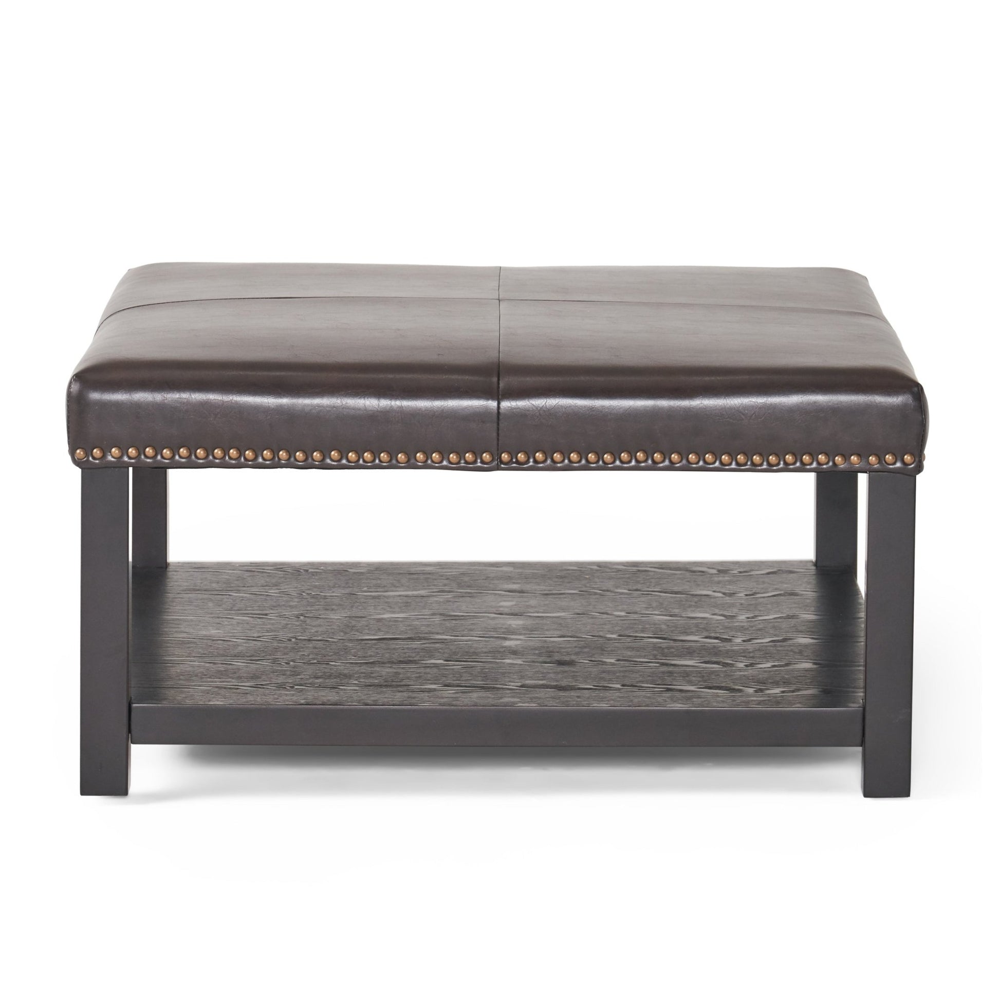 Large Square Ottoman Bench, faux leather Coffee Table Ottoman with rack & Solid Wood Legs, Oversized Ottoman for Living Room - 1st Choice Furniture Direct