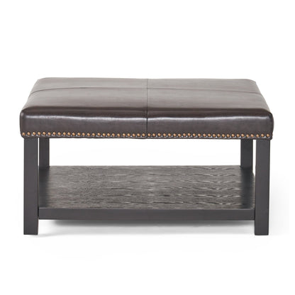 Large Square Ottoman Bench, faux leather Coffee Table Ottoman with rack & Solid Wood Legs, Oversized Ottoman for Living Room - 1st Choice Furniture Direct