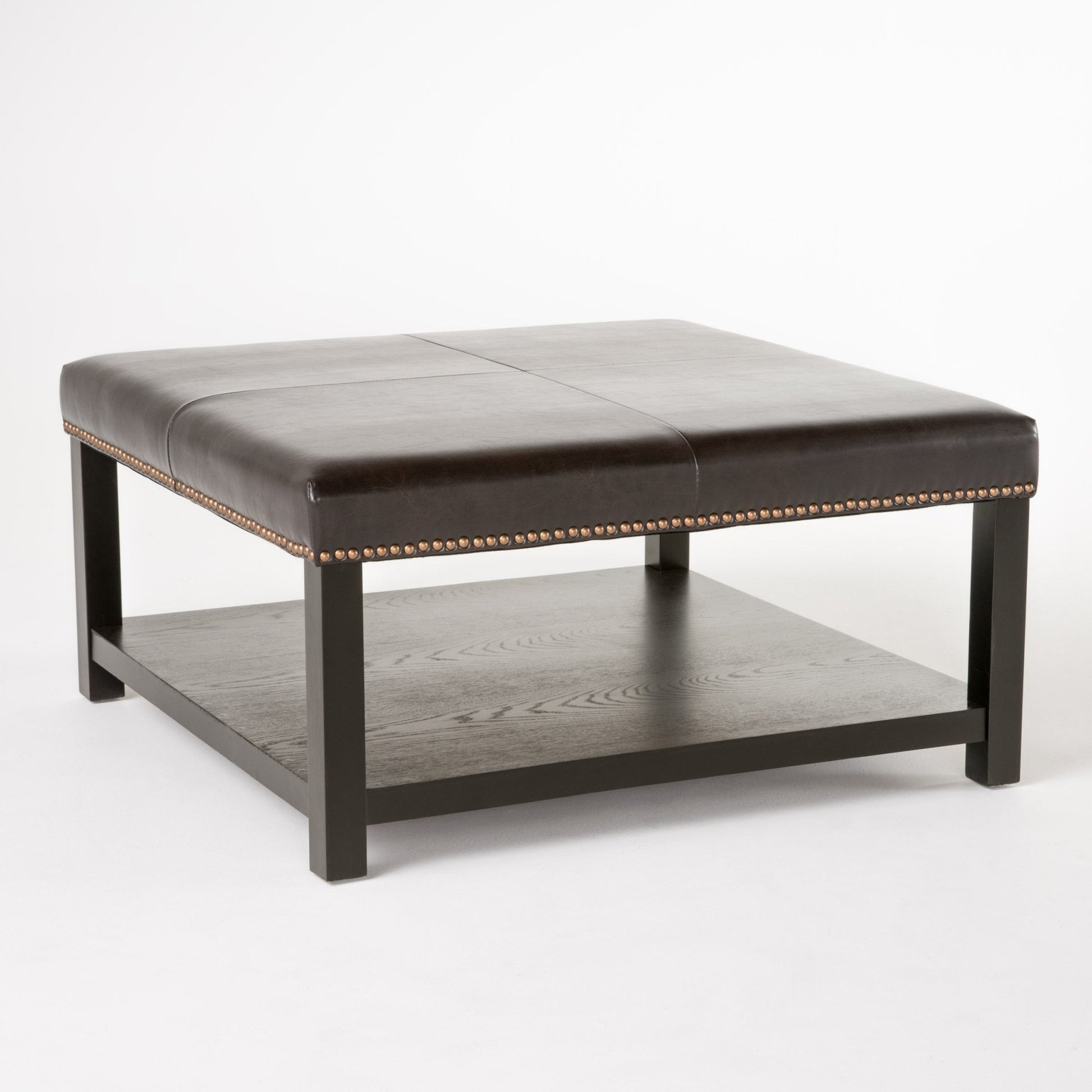 Large Square Ottoman Bench, faux leather Coffee Table Ottoman with rack & Solid Wood Legs, Oversized Ottoman for Living Room - 1st Choice Furniture Direct